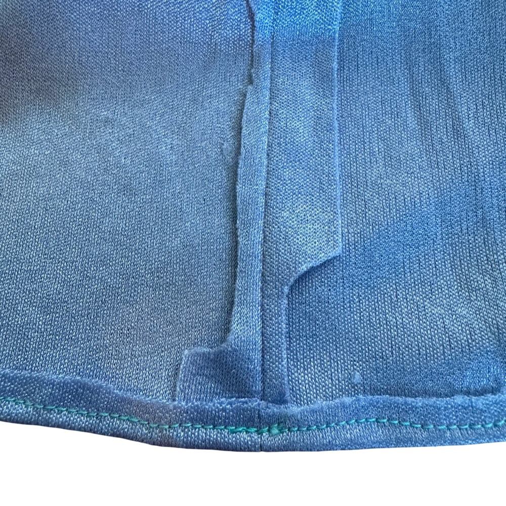 Vintage 70s Blue Mock Neck Cape Sleeve Maxi Dress Disco Gown Tie Waist Blue - Picture 14 of 14